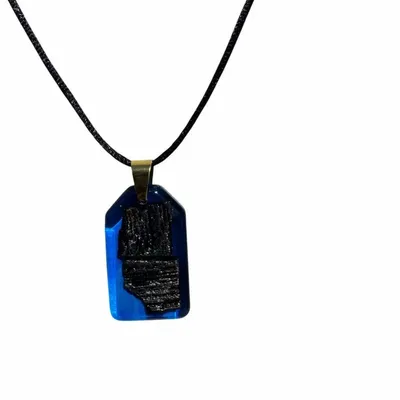 Jewelry - Bog Oak & Resin Pendant Necklace – Rectangle – Blue Peaked Rectangle - GLASS4CANDLES
