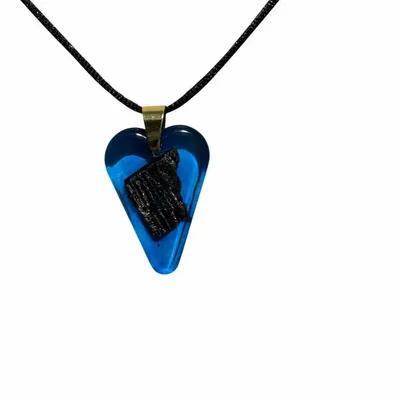 Jewelry - Bog Oak & Resin Pendant Necklace – Heart, 38x26x6 mm – Blue Heart - GLASS4CANDLES