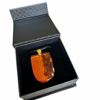 Jewelry - Bog Oak & Amber Pendant Necklace – Shield, 37x26x6 mm – Natural Shield - GLASS4CANDLES