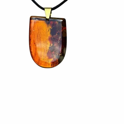 Jewelry - Bog Oak & Amber Pendant Necklace – Shield, 37x26x6 mm – Natural Shield - GLASS4CANDLES