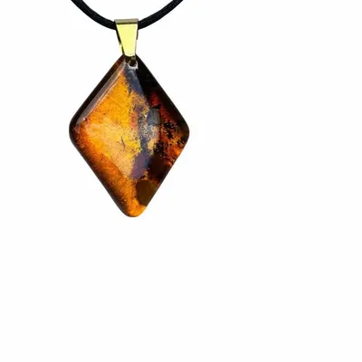 Jewelry - Bog Oak & Baltic Amber Pendant Necklace – Diamond – Natural Geometric - GLASS4CANDLES