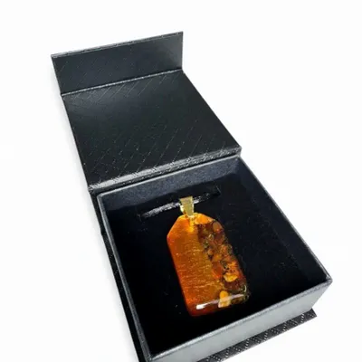 Jewelry - Bog Oak & Amber Pendant Necklace – Natural Peaked Rectangle - GLASS4CANDLES