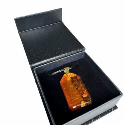 Jewelry - Bog Oak & Amber Pendant Necklace – Natural Peaked Rectangle - GLASS4CANDLES