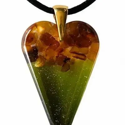 Jewelry - Baltic Amber & Resin Pendant – Heart, 38x26x6 mm – Emerald Reverie - GLASS4CANDLES