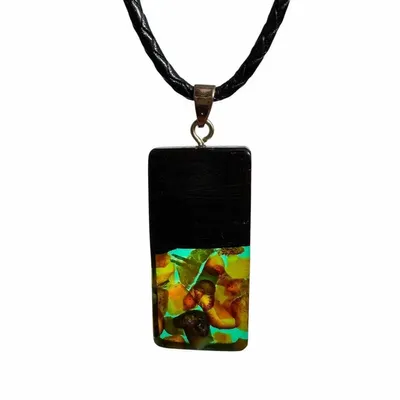 Jewelry - Bog Oak & Baltic Amber Pendant – Rectangle – Sapphire Monolith Bar - GLASS4CANDLES