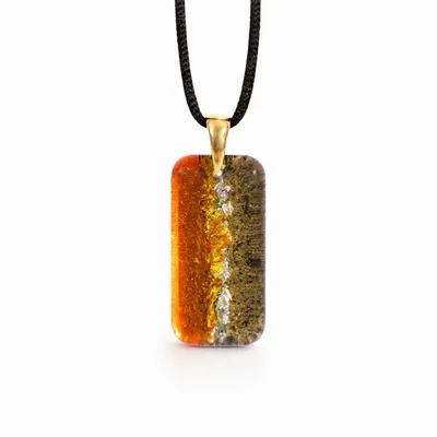 Jewelry - Bog Oak & Gold-Tone Leaf Pendant – Rectangle, 38x18x6 mm – Golden Eon - GLASS4CANDLES