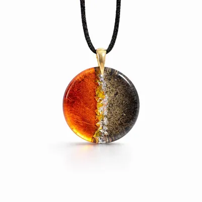 Jewelry - Bog Oak & Gold-Tone Leaf Pendant – Round, 39x38x6 mm – Golden Eon - GLASS4CANDLES