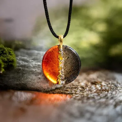 Jewelry - Bog Oak & Gold-Tone Leaf Pendant – Round, 39x38x6 mm – Golden Eon - GLASS4CANDLES