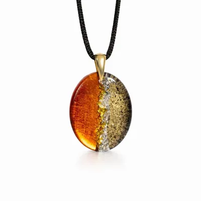 Jewelry - Bog Oak & Gold-Tone Leaf Pendant – Oval, 37x28x6 mm – Golden Eon - GLASS4CANDLES