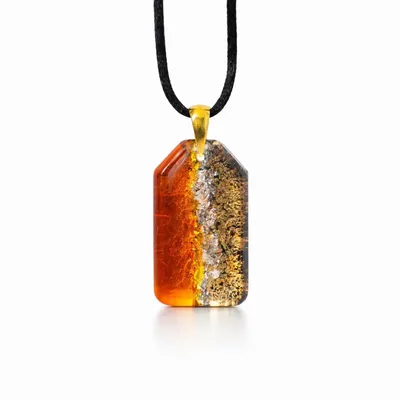 Jewelry - Bog Oak & Gold-Tone Leaf Pendant – Rectangle, 40x23x6 mm – Golden Eon - GLASS4CANDLES