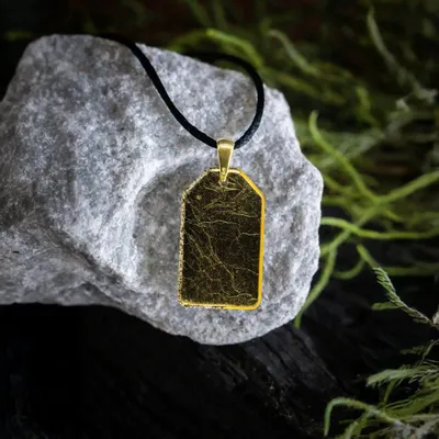 Jewelry - Bog Oak & Gold-Tone Leaf Pendant – Rectangle, 40x23x6 mm – Golden Eon - GLASS4CANDLES