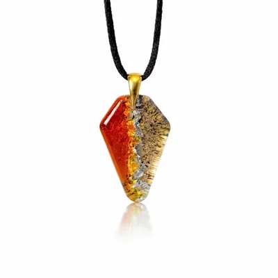 Jewelry - Bog Oak & Gold-Tone Leaf Pendant – Shield, 39x24x6 mm - GLASS4CANDLES