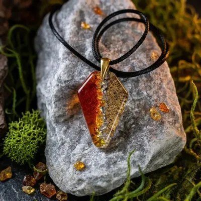 Jewelry - Bog Oak & Gold-Tone Leaf Pendant – Shield, 39x24x6 mm - GLASS4CANDLES