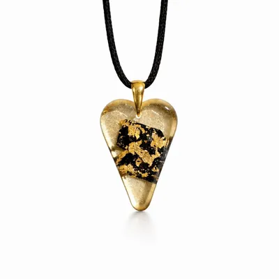 Jewelry - Bog Oak & Gold-Tone Leaf Pendant – Heart – Ancient Chronicle - GLASS4CANDLES