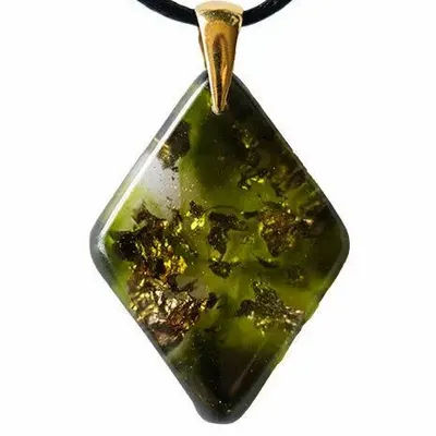 Jewelry - Resin & Gold-Tone Leaf Pendant – Diamond – Golden Reflections - GLASS4CANDLES