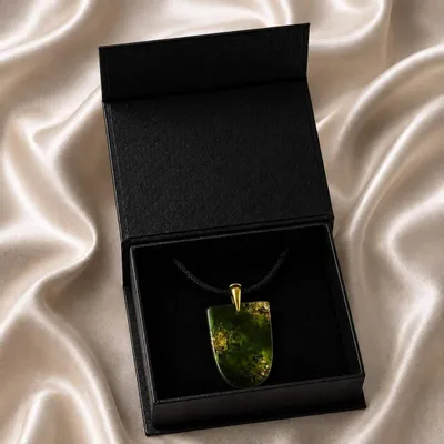 Jewelry - Resin & Gold-Tone Leaf Pendant – Shield – Golden Reflections - GLASS4CANDLES