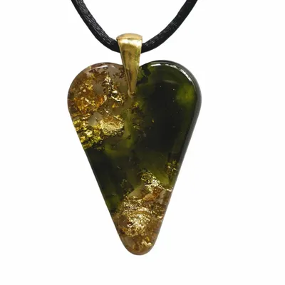 Jewelry - Bog Oak & Gold-Tone Leaf Pendant – Heart – Golden Reflections - GLASS4CANDLES