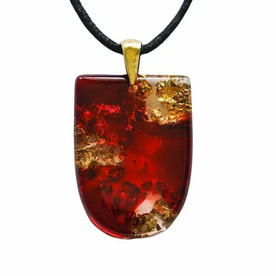 Jewelry - Resin & Gold-Tone Leaf Pendant – Shield, 37x26x6 mm – Golden Aura - GLASS4CANDLES