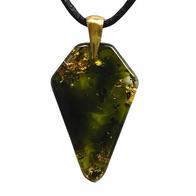 Jewelry - Resin & Gold-Tone Leaf Pendant, 39x24x6 mm – Golden Reflections - GLASS4CANDLES