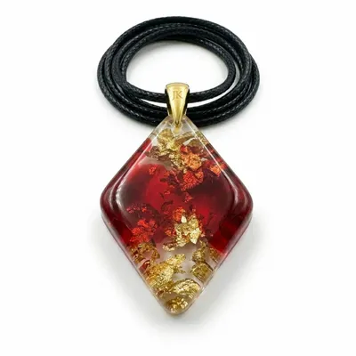 Jewelry - Resin & Gold-Tone Leaf Pendant – Diamond, 37x26x6 mm – Golden Aura - GLASS4CANDLES