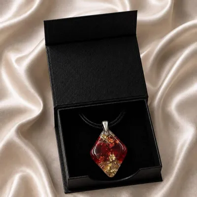 Jewelry - Resin & Gold-Tone Leaf Pendant – Diamond, 37x26x6 mm – Golden Aura - GLASS4CANDLES
