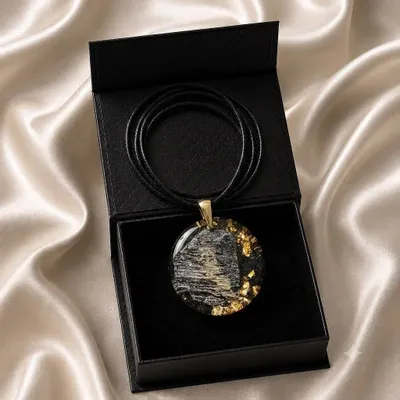 Jewelry - Bog Oak & Gold-Tone Leaf Pendant – Round – Golden Reflections - GLASS4CANDLES