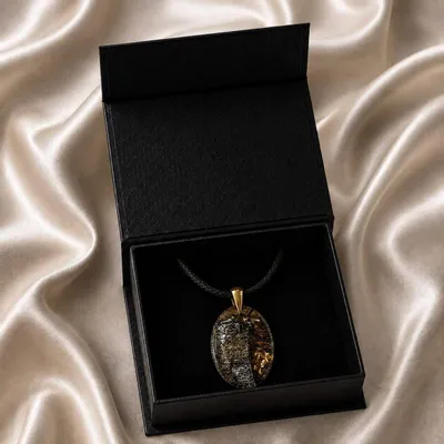 Jewelry - Bog Oak & Gold-Tone Leaf Pendant – Oval – Luminous – star dust - GLASS4CANDLES
