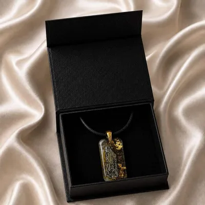 Jewelry - Bog Oak & Gold-Tone Leaf Pendant – Rectangle – Luminous – star dust - GLASS4CANDLES