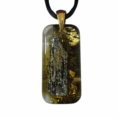 Jewelry - Bog Oak & Gold-Tone Leaf Pendant – Luminous – gold-tone leaf - GLASS4CANDLES