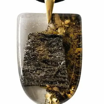 Jewelry - Bog Oak & Gold-Tone Leaf Pendant – Shield, 37x26x6 mm – Luminous - GLASS4CANDLES