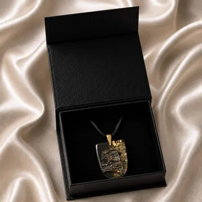 Jewelry - Bog Oak & Gold-Tone Leaf Pendant – Shield, 37x26x6 mm – Luminous - GLASS4CANDLES