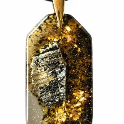 Jewelry - Bog Oak & Gold-Tone Leaf Pendant – Rectangle, 40x23x6 mm – Luminous - GLASS4CANDLES