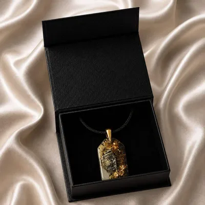 Jewelry - Bog Oak & Gold-Tone Leaf Pendant – Rectangle, 40x23x6 mm – Luminous - GLASS4CANDLES