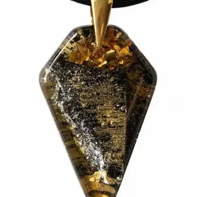 Jewelry - Bog Oak & Gold-Tone Leaf Pendant – Shield, 39x24x6 mm – Luminous - GLASS4CANDLES