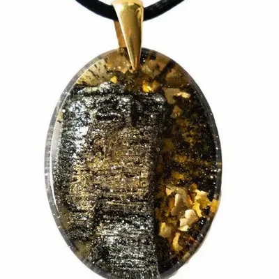 Jewelry - Bog Oak & Gold-Tone Leaf Pendant – Oval – Luminous – gold-tone leaf - GLASS4CANDLES
