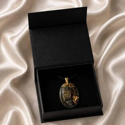Jewelry - Bog Oak & Gold-Tone Leaf Pendant – Oval – Luminous – gold-tone leaf - GLASS4CANDLES