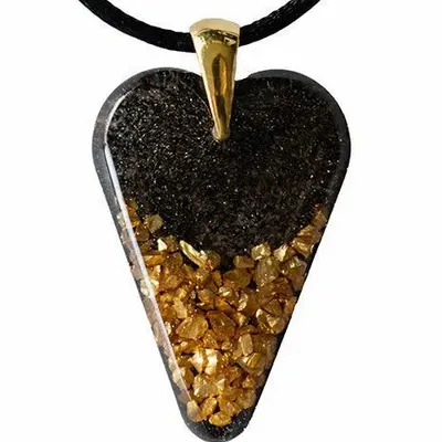Jewelry - Bog Oak & Gold-Tone Leaf Pendant – Heart, 38x26x6 mm – Ancient Soul - GLASS4CANDLES