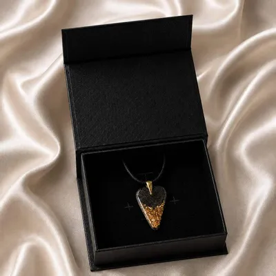 Jewelry - Bog Oak & Gold-Tone Leaf Pendant – Heart, 38x26x6 mm – Ancient Soul - GLASS4CANDLES
