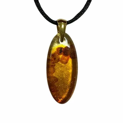 Bijoux - Pendentif en ambre baltique et feuille dorée – goutte – Braise Obscure - GLASS4CANDLES
