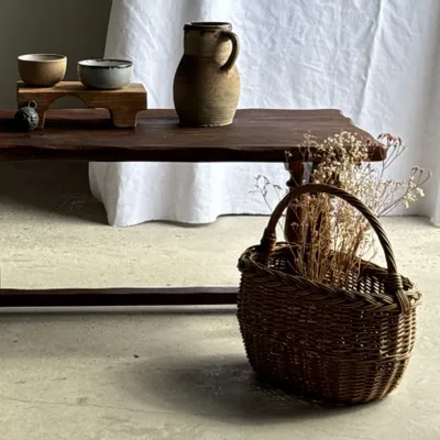 Objets de décoration - Grand panier ancien en osier tressé à anse H45 l43 P25 - OFFICE OBJETS