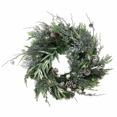Office design and planning - RAGO – Natural looking green wreath with pine cones and lights - VAN DER GUCHT, SINCE 1870