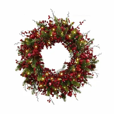 Office design and planning - ANGELI – Wonderful large wreath with red berries, pine cones and light - VAN DER GUCHT, SINCE 1870