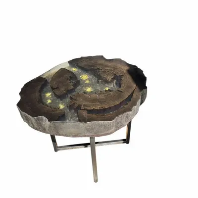 Tables basses - Table basse en chêne noir ancien – 45x58x50 cm – Aurum Orbs - GLASS4CANDLES