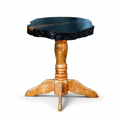 Tables basses - Table basse en chêne noir ancien et résine – 50x60x60 cm - GLASS4CANDLES