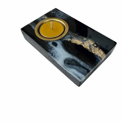 Bougeoirs et photophores  - Bougeoir en chêne noir et métal doré, 30x120x80 mm – gris et noir - GLASS4CANDLES