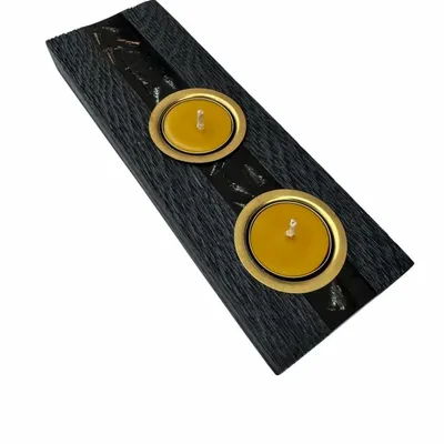Bougeoirs et photophores  - Bougeoir en chêne noir et métal doré, 30x180x80 mm – modèle 2D0249 - GLASS4CANDLES