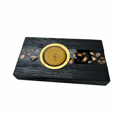 Bougeoirs et photophores  - Bougeoir en chêne noir et métal doré, 30x100x80 mm – bande horizontale - GLASS4CANDLES