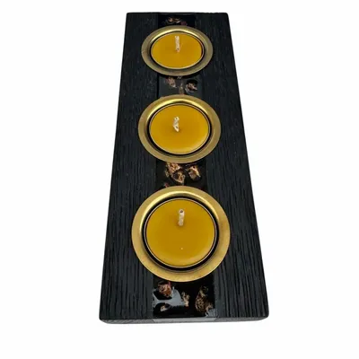 Candlesticks and candle holders - Bog Oak & Gold-tone Metal Tealight Holder, 30x220x80 mm – Model 3D0232 - GLASS4CANDLES
