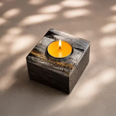Candlesticks and candle holders - Bog Oak & Gold-tone Metal Tealight Holder – Rectangle – Model 1D0208 - GLASS4CANDLES