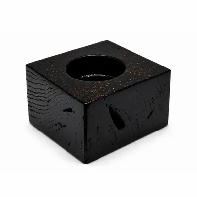 Bougeoirs et photophores  - Bougeoir en chêne noir et métal doré – rectangle – résine noire - GLASS4CANDLES